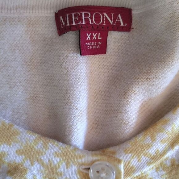 Merona White Yellow Printed Button Front Sweater Cardigan Plussize XXL - Picture 10 of 11